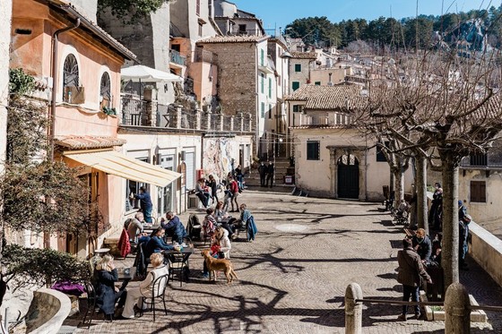 Cafe Terrace on a Sloping Old-Town Street