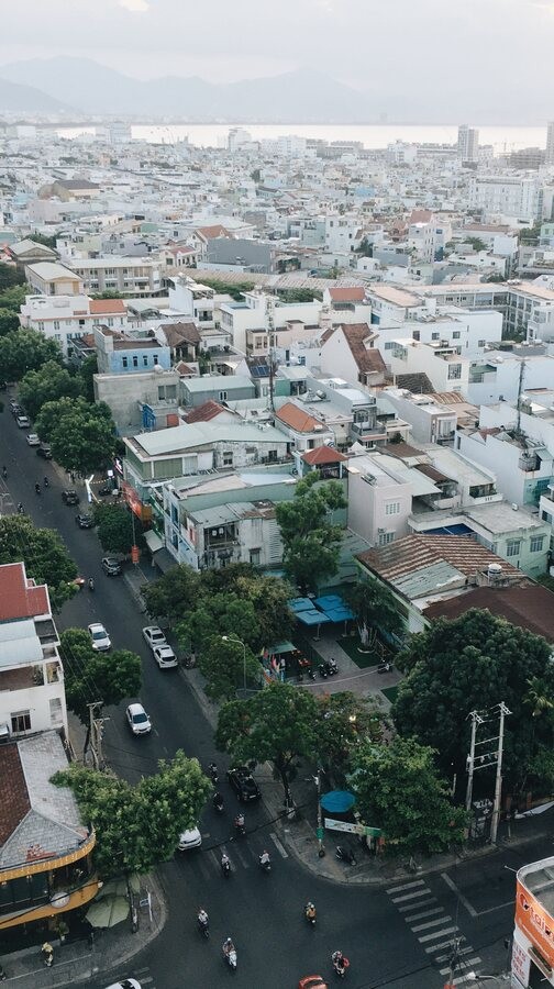 Dense Coastal Vietnamese City Seen From Above